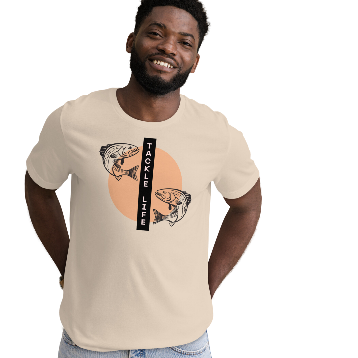 TLF Fishing Zen Unisex T-shirt -- Logo on Heather Prism Lilac, Heather Prism Dusty Blue, Light Blue, Ocean Blue, Soft Cream, Yellow, Heather Dust, Citron, or White