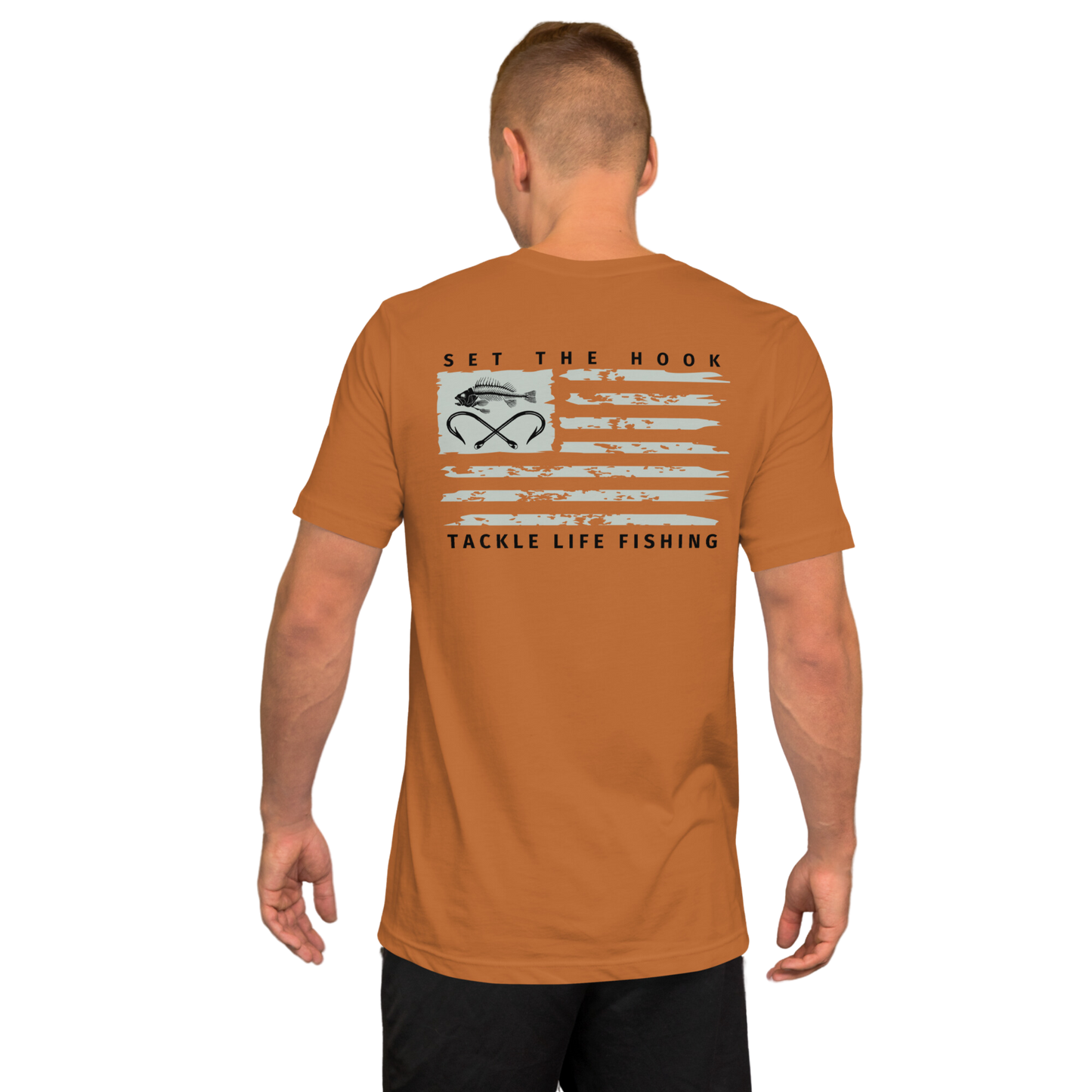 TLF Dirstressed Flag Pirate Logo Unisex T-Shirt -- Chest Logo and Back Design on Toast, Red, True Royal, Asphalt, Olive or Pebble