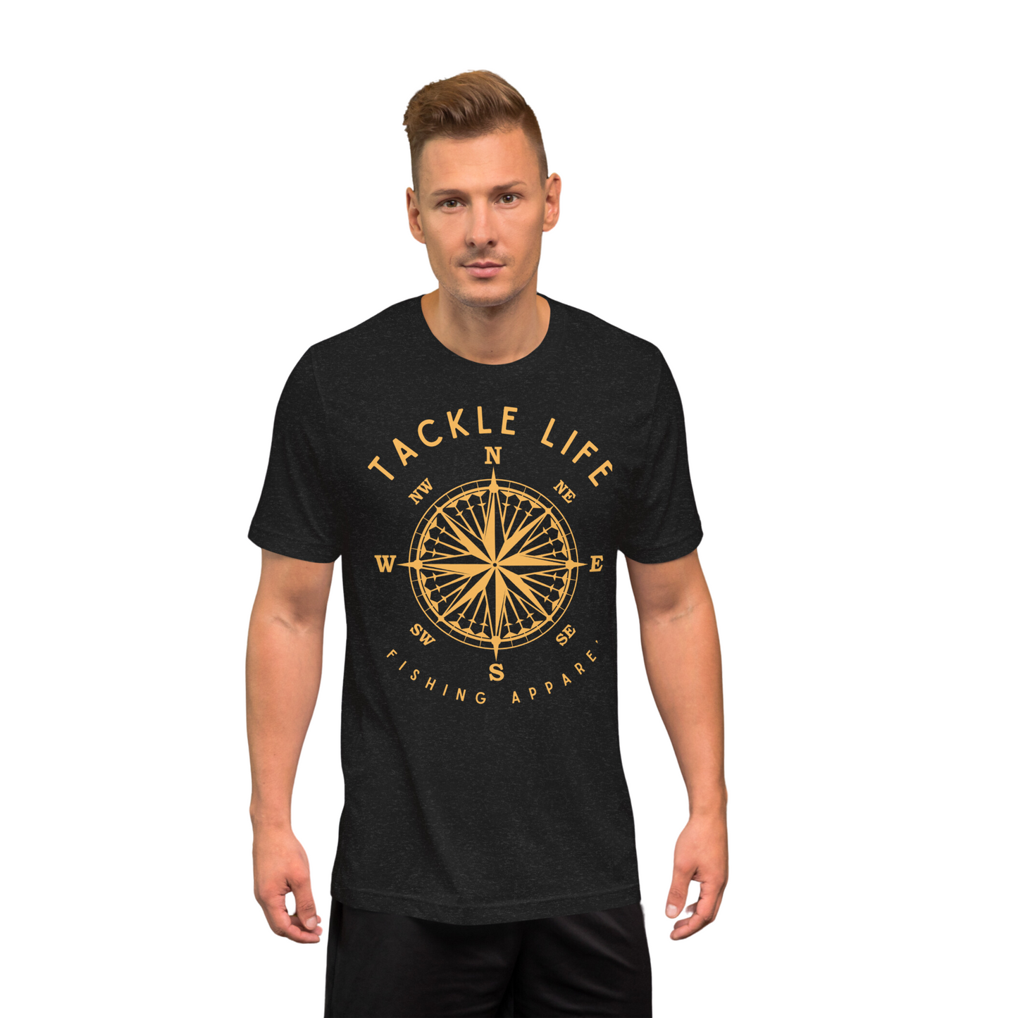 TLF Nautical Compass Unisex T-Shirt -- Gold Logo on Black Heather, Navy, Brown, Maroon, Red, True Royal, Olive, Heather Deep Teal, Kelly, or White
