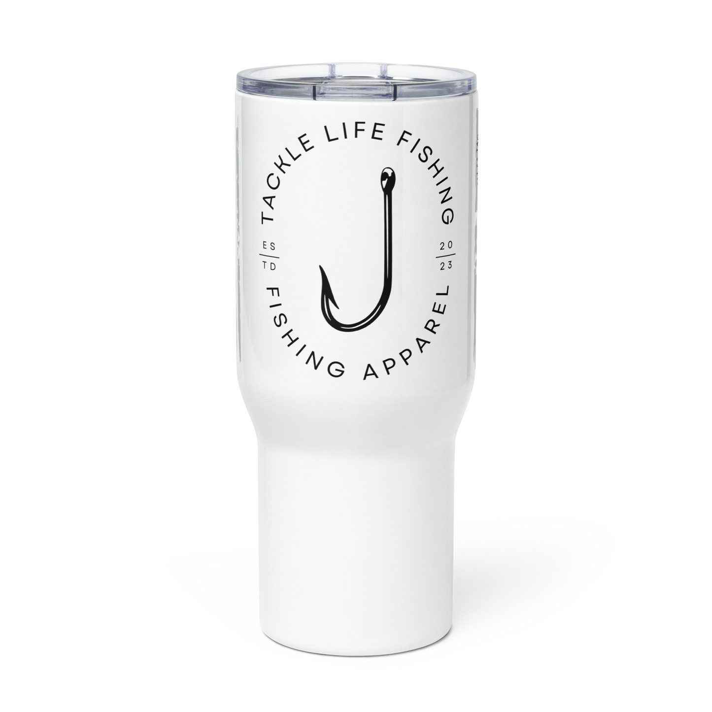 TLF Travel Mug with Handle and Lid -- Flagship Logo and Distressed Flag Design