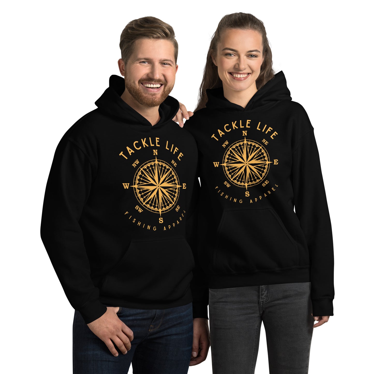 TLF Nautical Compass Unisex Hoodie -- Gold Logo on Black, Navy, Maroon, Red, Dark Heather, Indigo Blue, Irish Green, Military Green