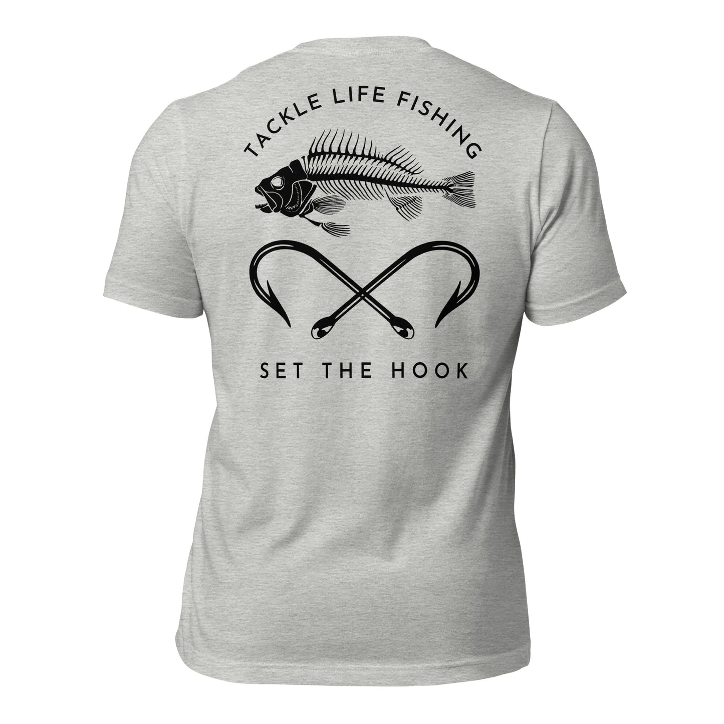 TLF Pirate Flag Unisex T-Shirt -- Black Chest Logo with Back Design on White or Athletic Heather