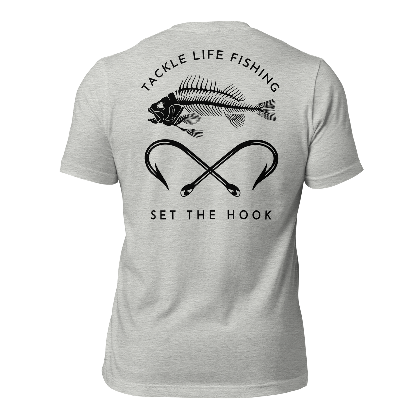 TLF Pirate Flag Unisex T-Shirt -- Black Chest Logo with Back Design on White or Athletic Heather