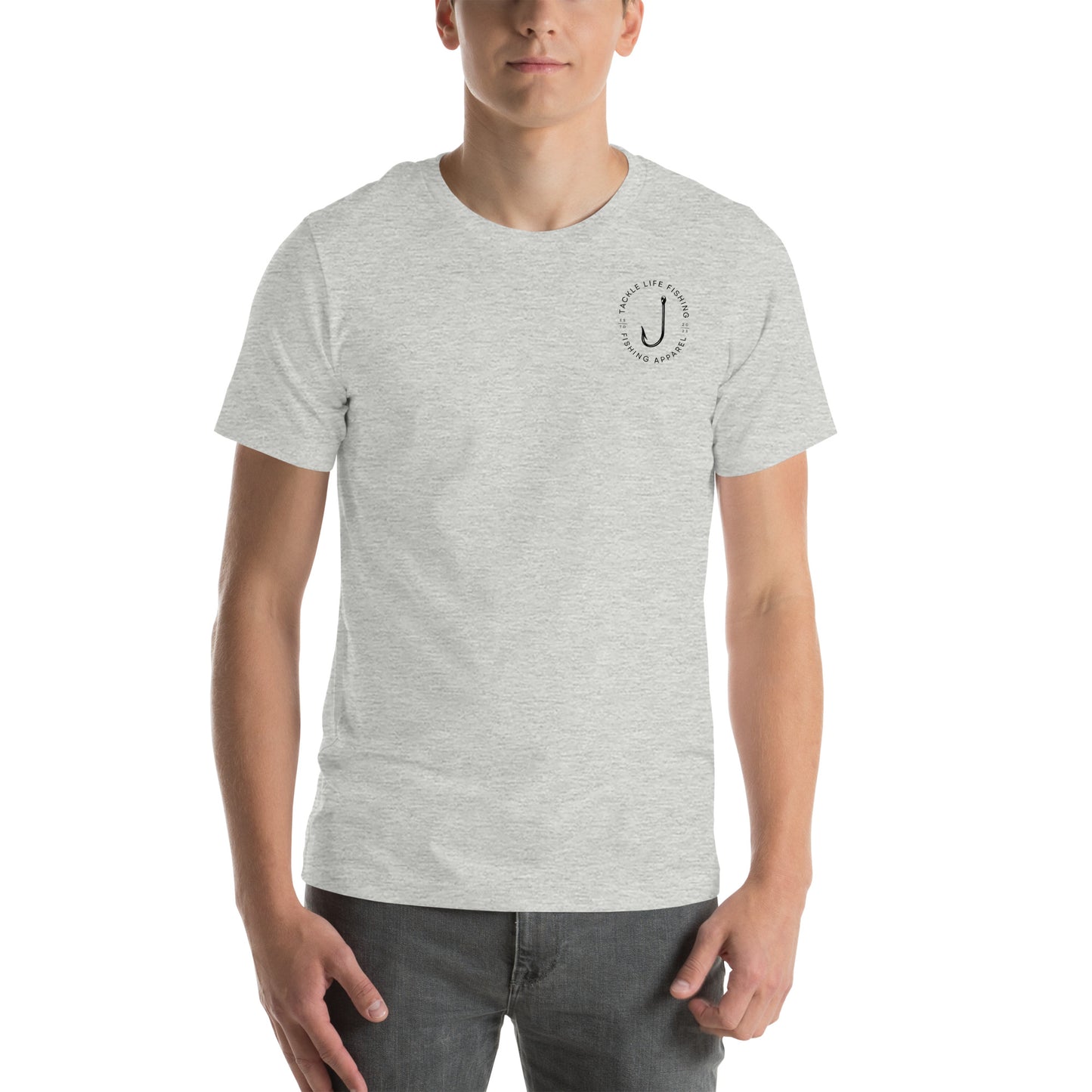 TLF Bass Flag Unisex T-Shirt -- Black Chest Logo and Back Design on White or Athletic Heather