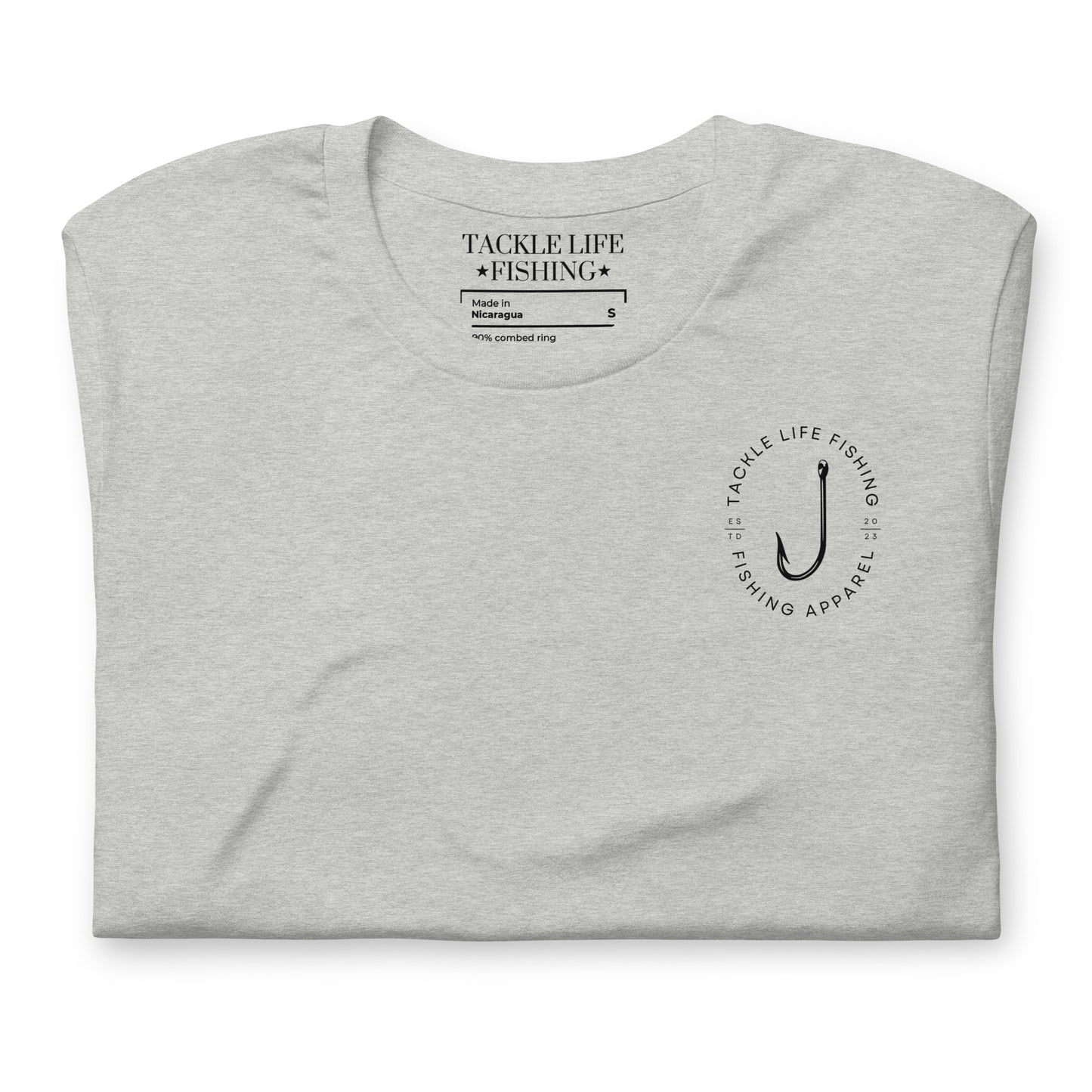 TLF Pirate Flag Unisex T-Shirt -- Black Chest Logo with Back Design on White or Athletic Heather