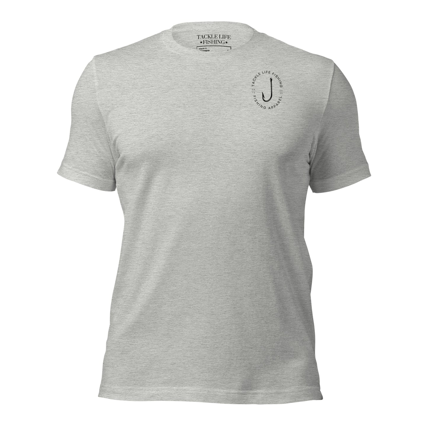 TLF Pirate Flag Unisex T-Shirt -- Black Chest Logo with Back Design on White or Athletic Heather