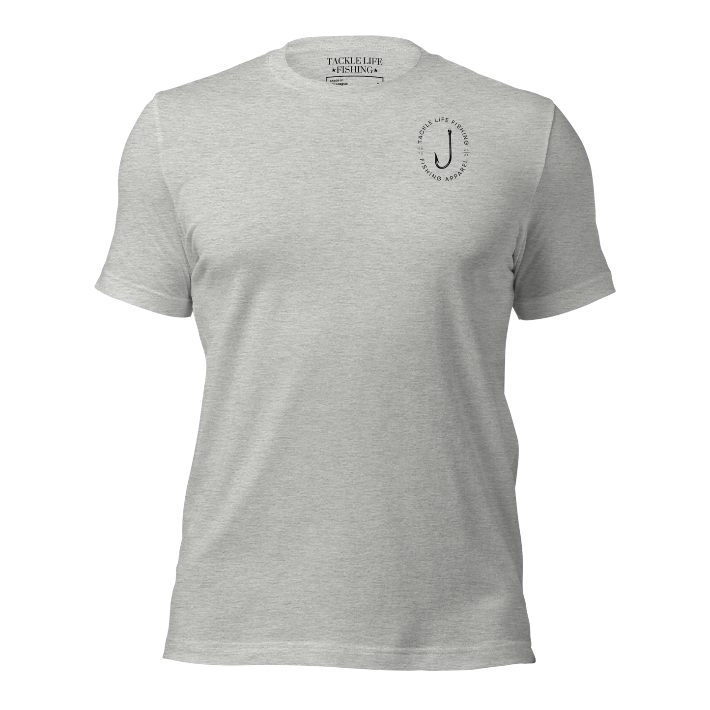 TLF Pirate Flag Unisex T-Shirt -- Black Chest Logo with Back Design on White or Athletic Heather