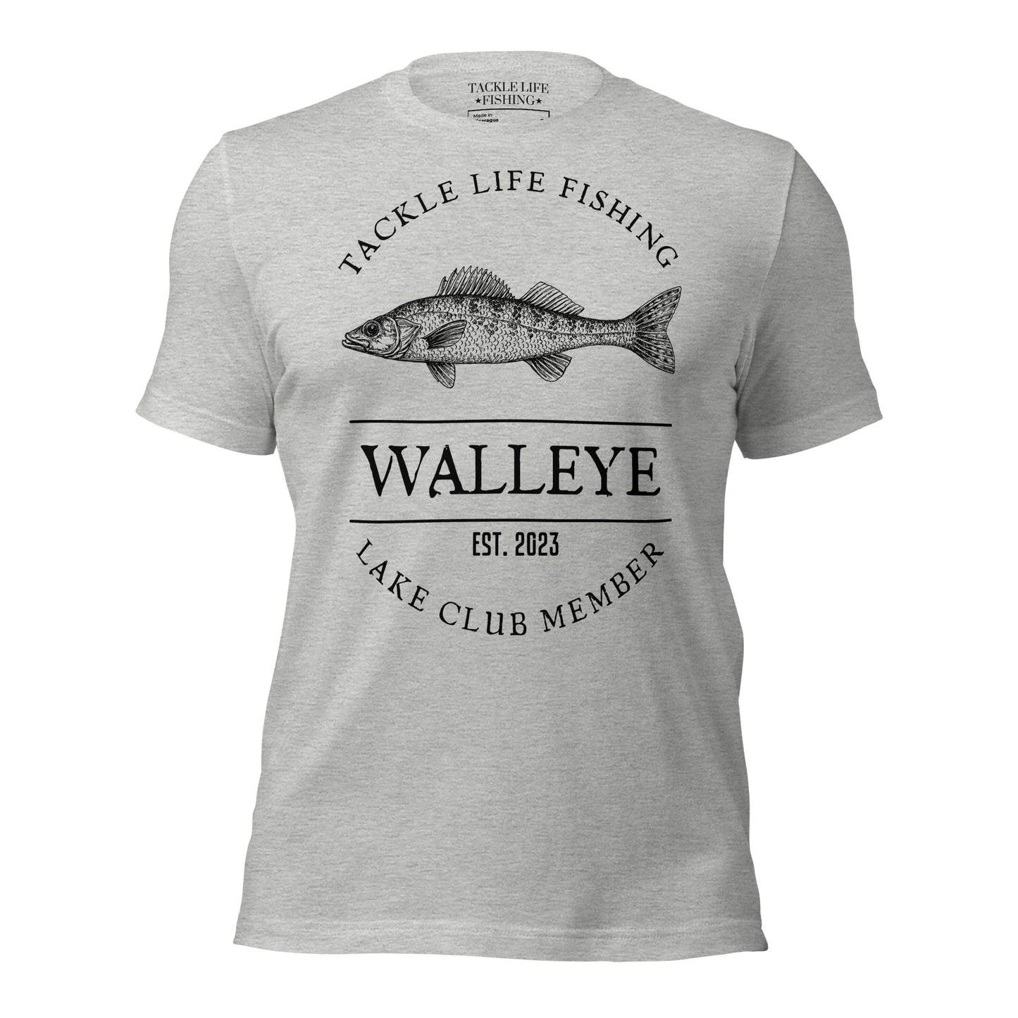 TLF Walleye Lake Club Member Tee -- Front Design on Heather Deep Teal, Asphalt, Olive, Autumn, Mustard, Athletic Heather, Soft Cream, or White