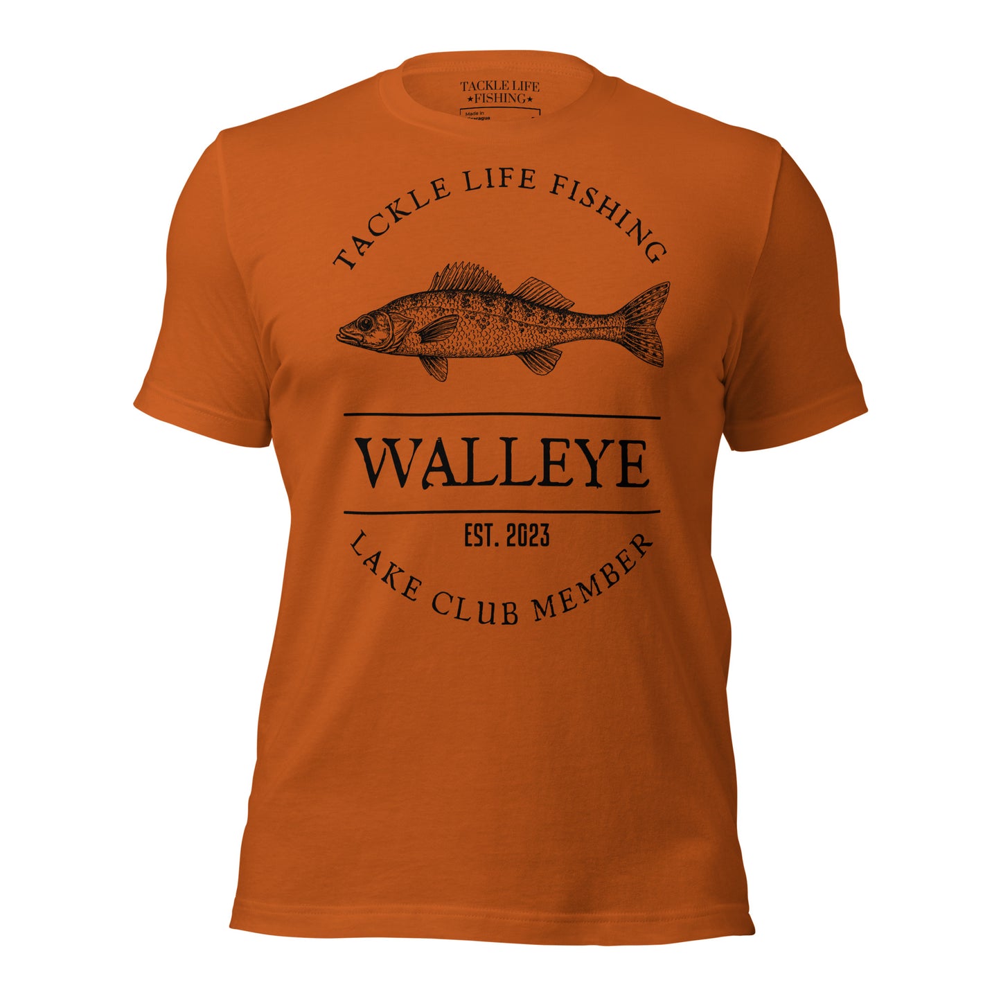 TLF Walleye Lake Club Member Tee -- Front Design on Heather Deep Teal, Asphalt, Olive, Autumn, Mustard, Athletic Heather, Soft Cream, or White