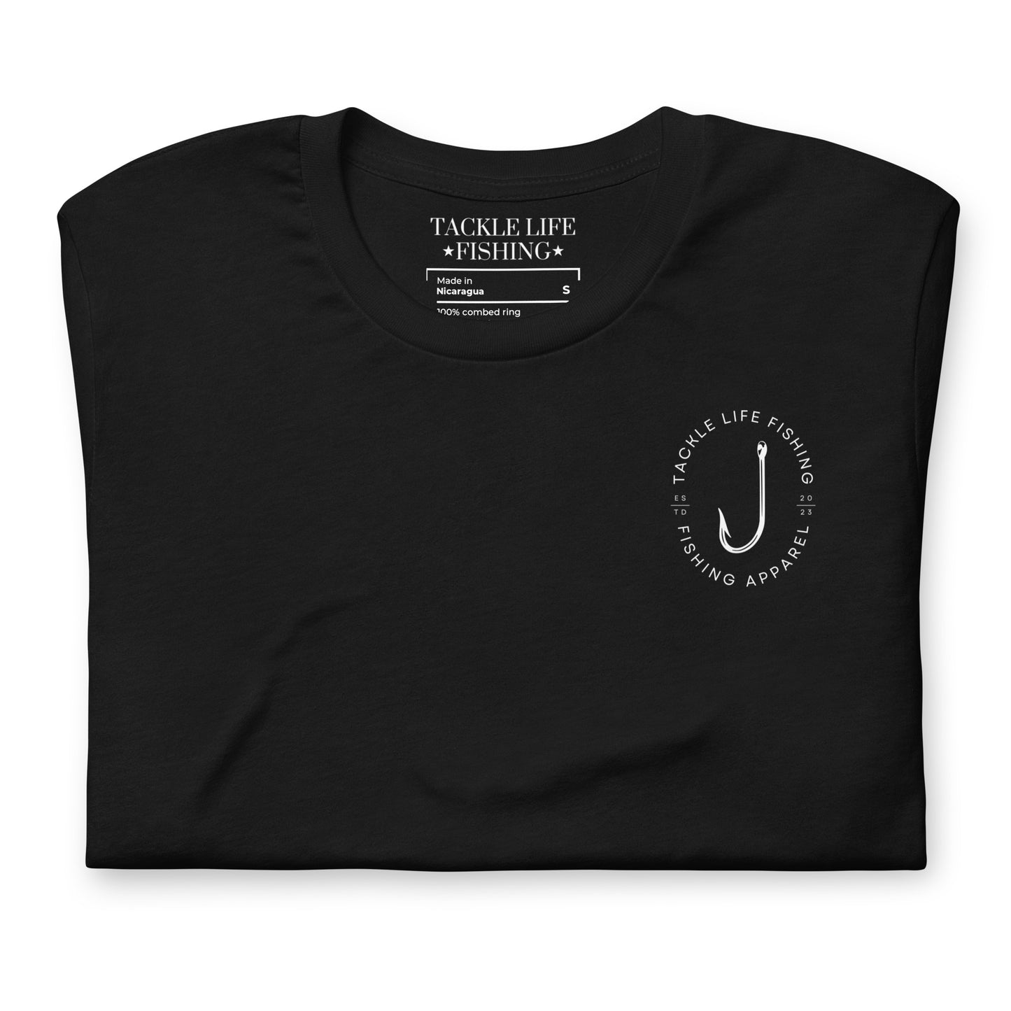 TLF Pirate Flag Unisex T-Shirt -- White Chest Logo with Back Design on Black