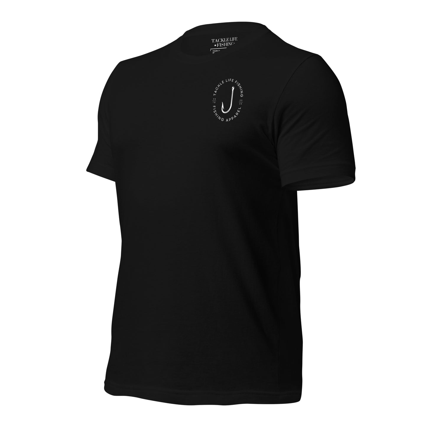 TLF Pirate Flag Unisex T-Shirt -- White Chest Logo with Back Design on Black