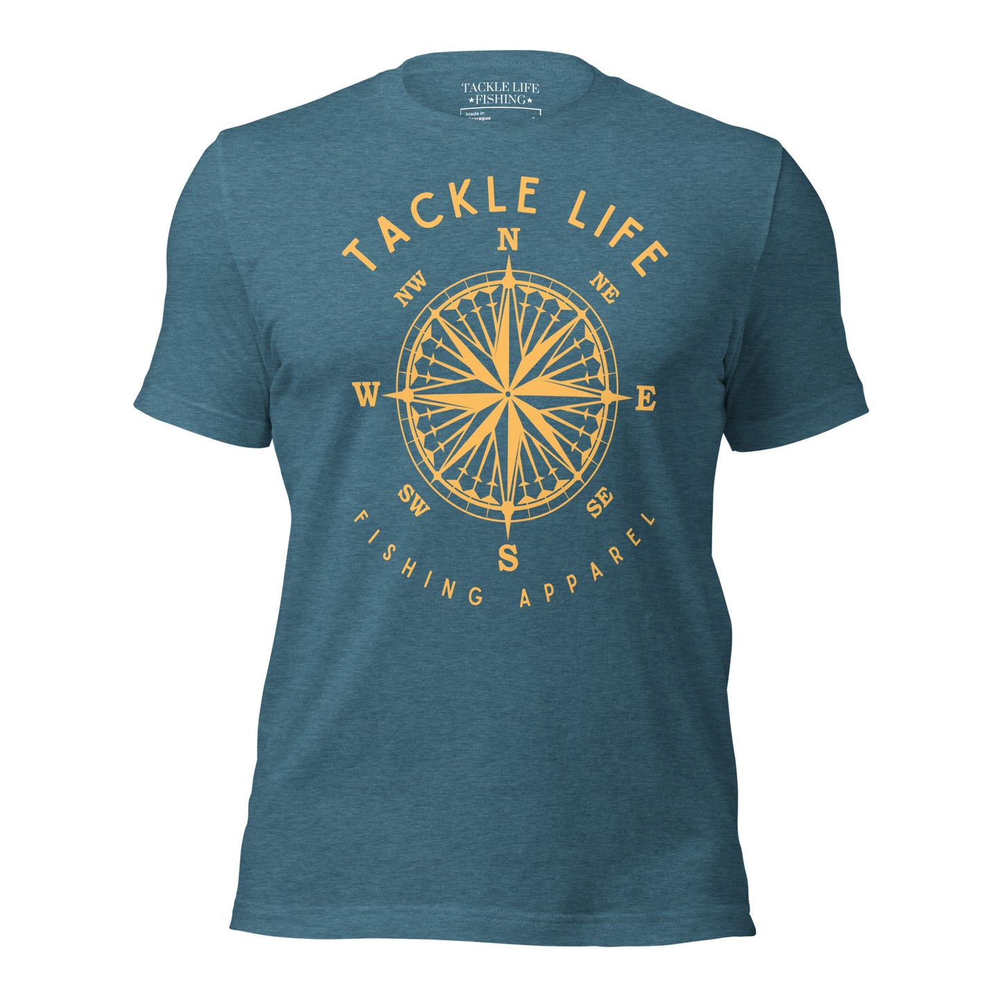 TLF Nautical Compass Unisex T-Shirt -- Gold Logo on Black Heather, Navy, Brown, Maroon, Red, True Royal, Olive, Heather Deep Teal, Kelly, or White