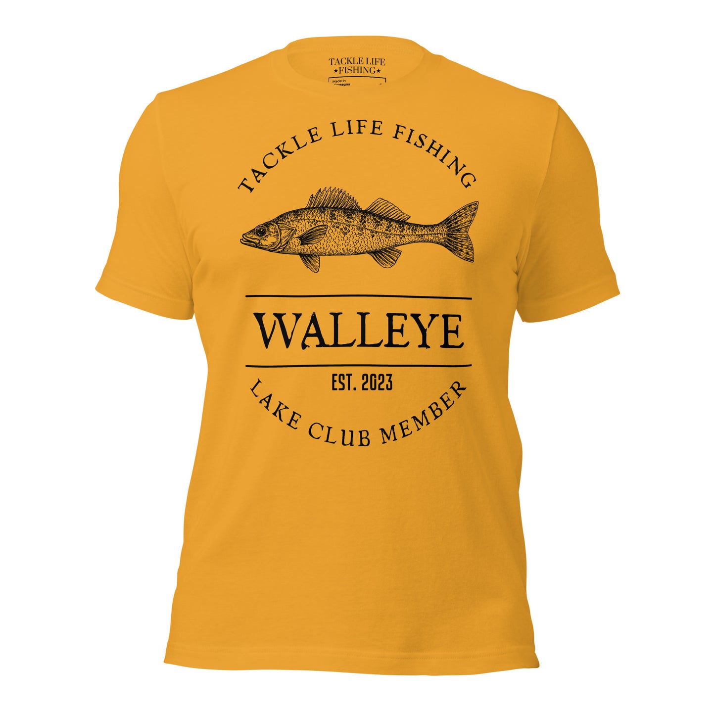 TLF Walleye Lake Club Member Tee -- Front Design on Heather Deep Teal, Asphalt, Olive, Autumn, Mustard, Athletic Heather, Soft Cream, or White