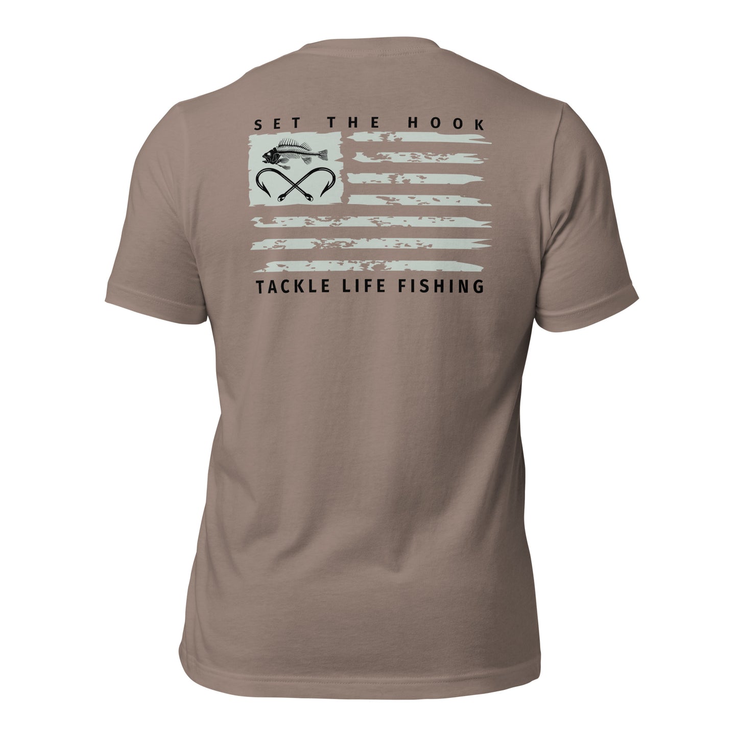 TLF Dirstressed Flag Pirate Logo Unisex T-Shirt -- Chest Logo and Back Design on Toast, Red, True Royal, Asphalt, Olive or Pebble