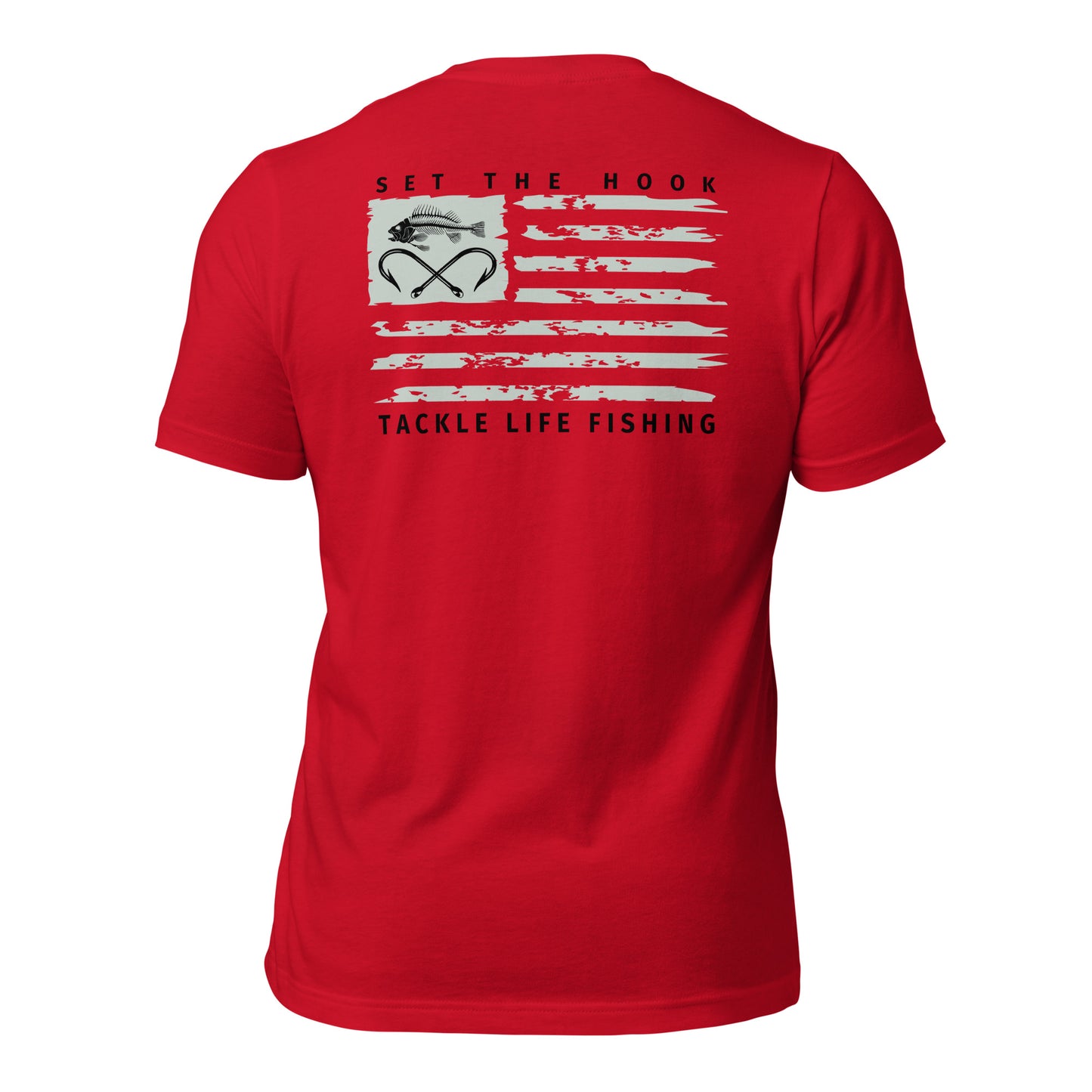 TLF Dirstressed Flag Pirate Logo Unisex T-Shirt -- Chest Logo and Back Design on Toast, Red, True Royal, Asphalt, Olive or Pebble