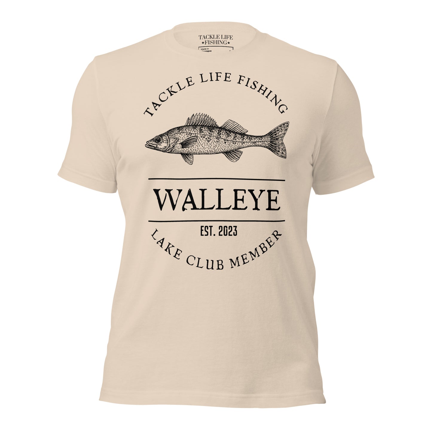 TLF Walleye Lake Club Member Tee -- Front Design on Heather Deep Teal, Asphalt, Olive, Autumn, Mustard, Athletic Heather, Soft Cream, or White