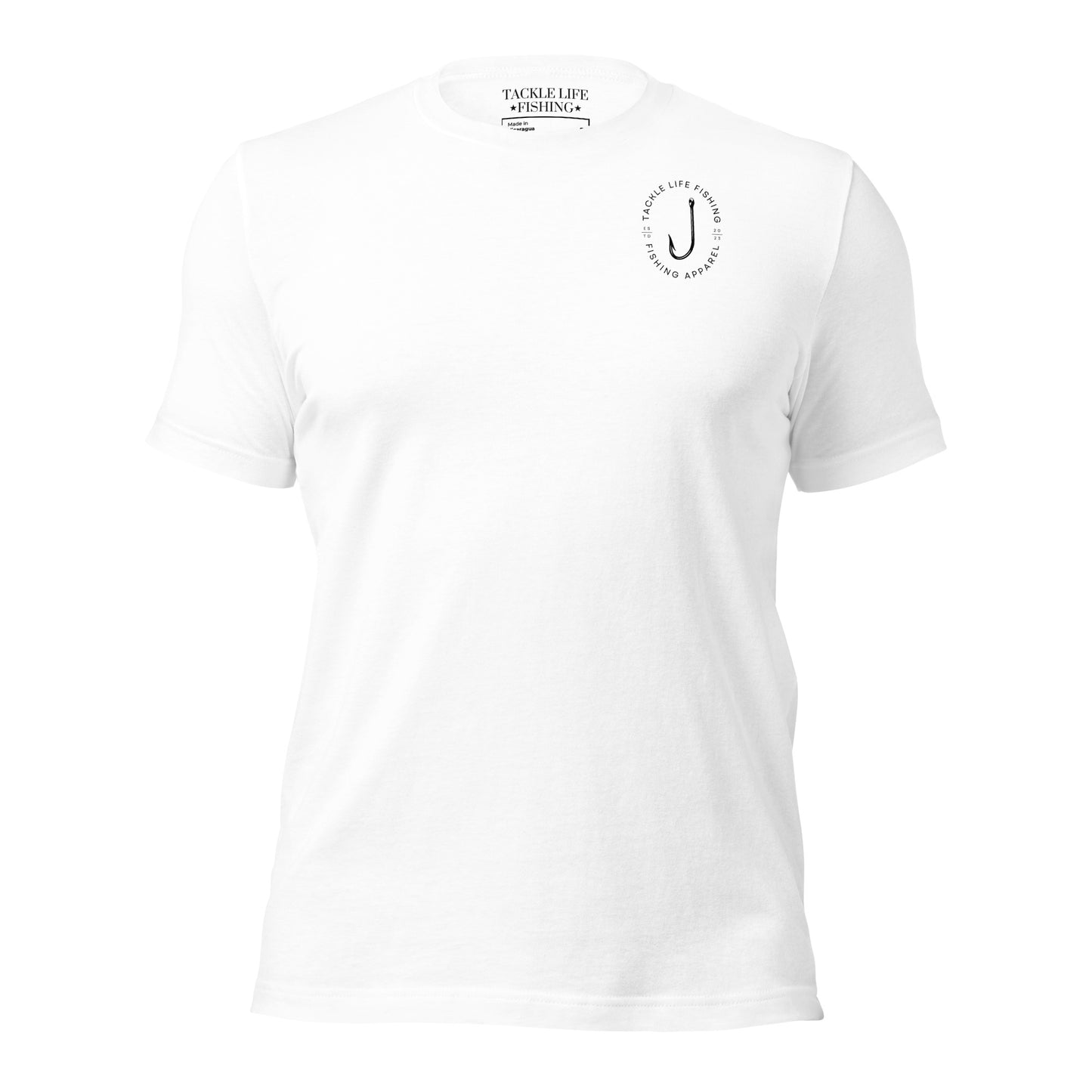 TLF Pirate Flag Unisex T-Shirt -- Black Chest Logo with Back Design on White or Athletic Heather