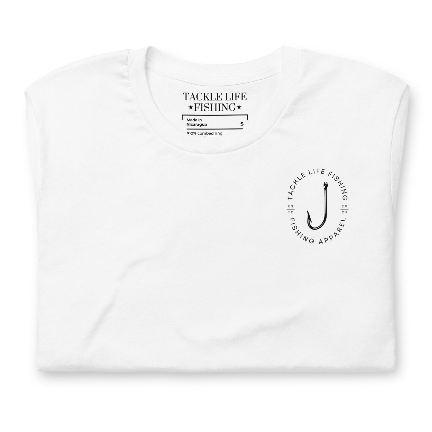 TLF Pirate Flag Unisex T-Shirt -- Black Chest Logo with Back Design on White or Athletic Heather
