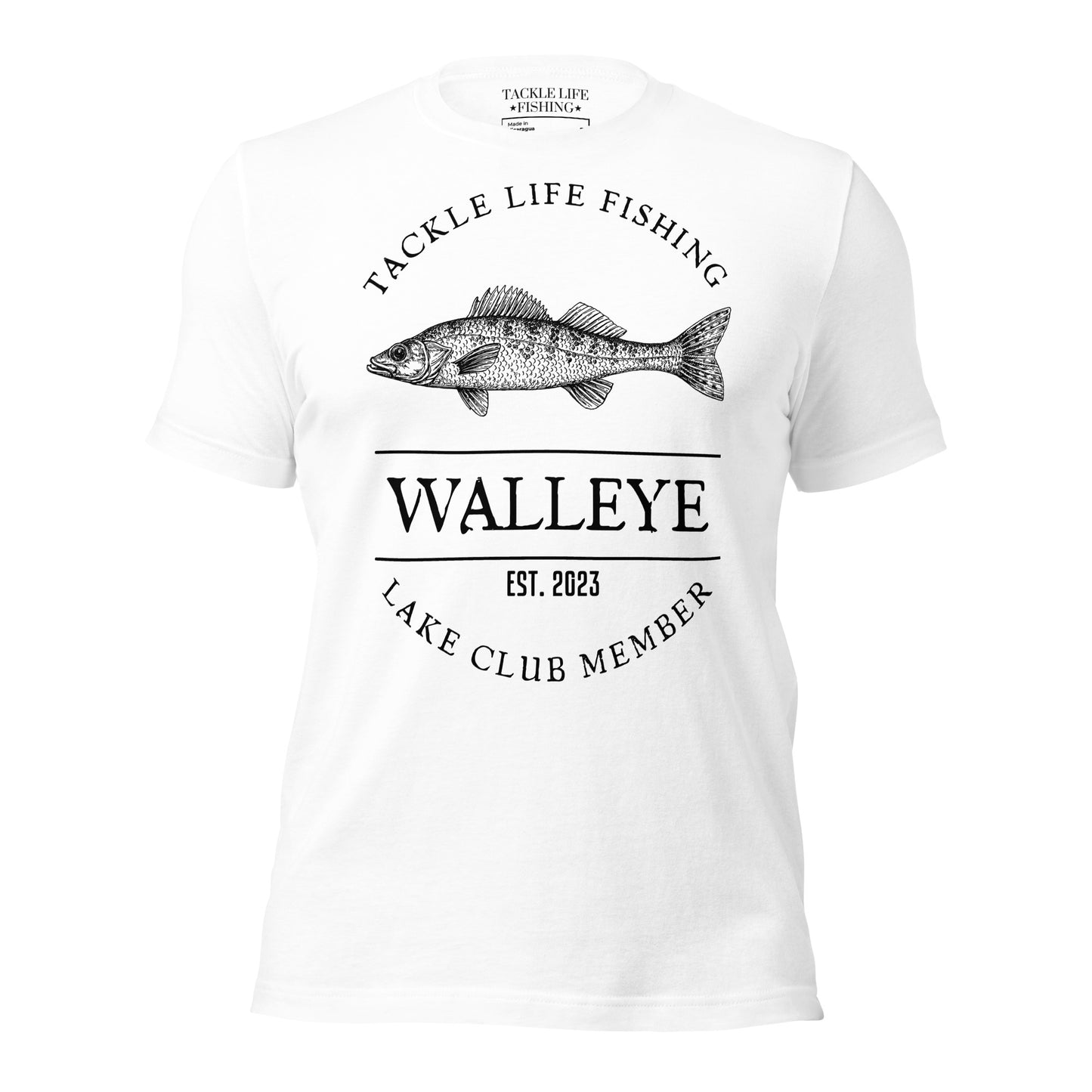 TLF Walleye Lake Club Member Tee -- Front Design on Heather Deep Teal, Asphalt, Olive, Autumn, Mustard, Athletic Heather, Soft Cream, or White