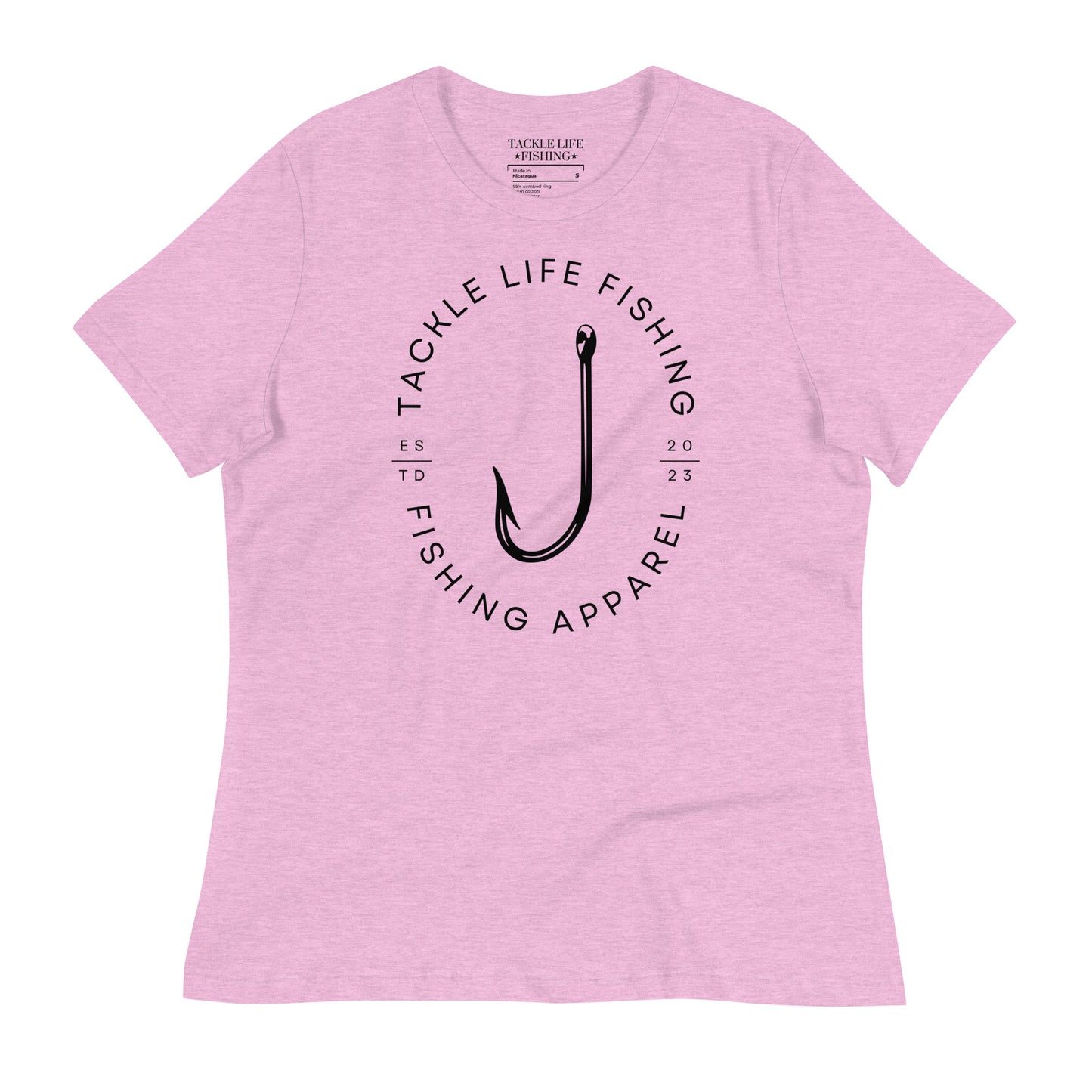 TLF Flagship Logo Women's Relaxed T-Shirt -- Black Logo on Heather Prism Natural, Heather Blue Lagoon, Heather Prism Lilac, or Pink