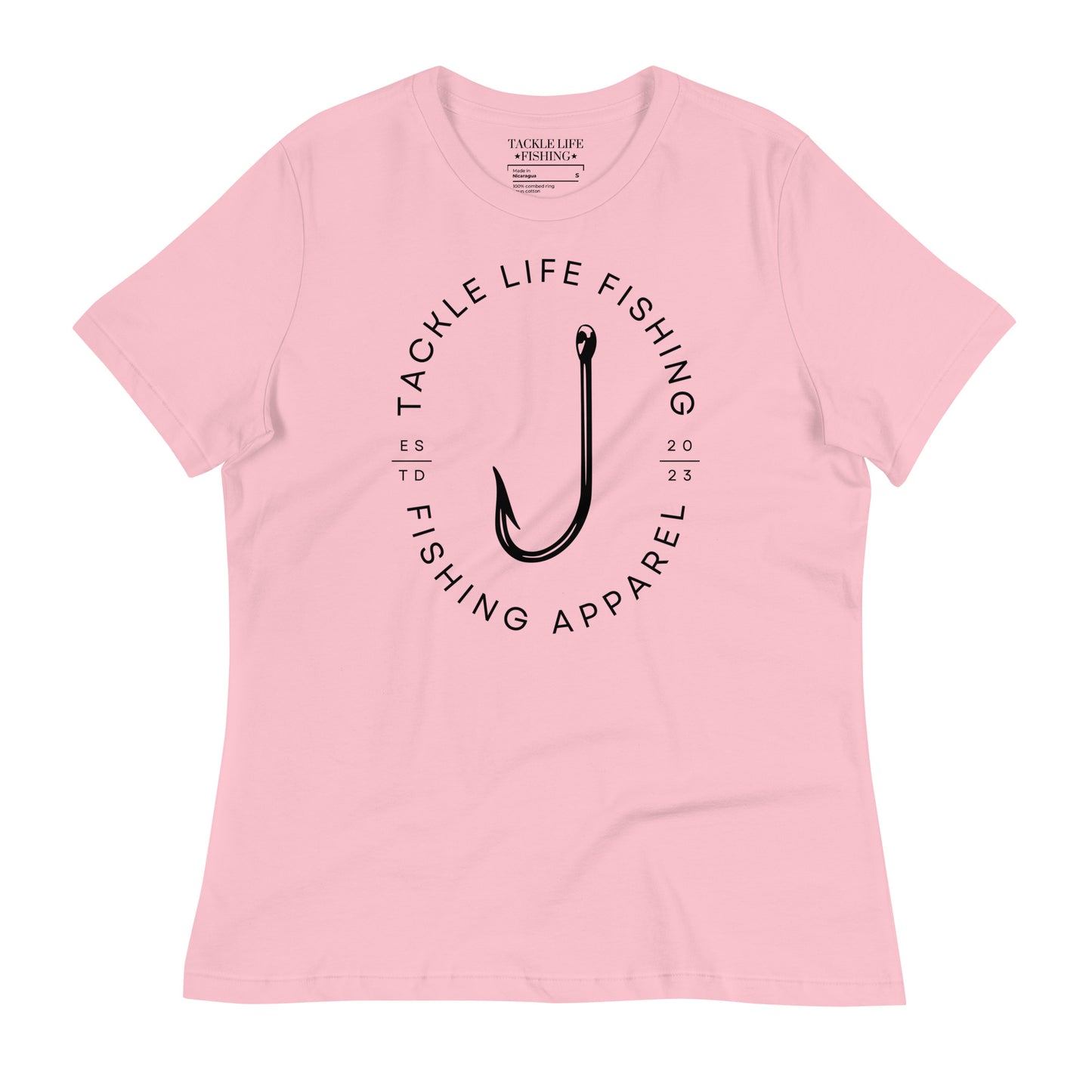 TLF Flagship Logo Women's Relaxed T-Shirt -- Black Logo on Heather Prism Natural, Heather Blue Lagoon, Heather Prism Lilac, or Pink