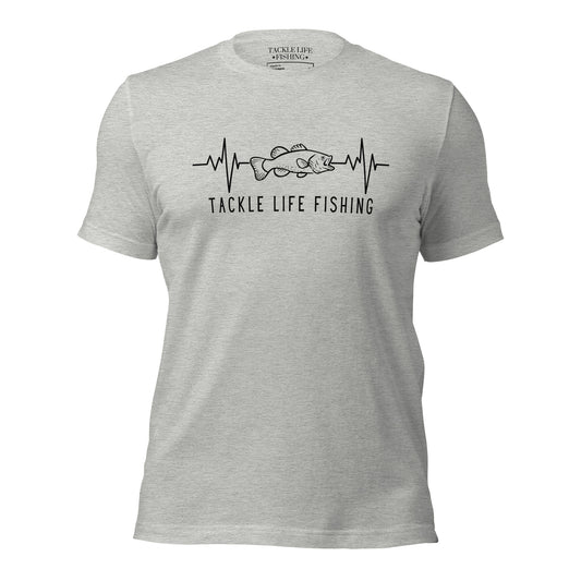 TLF Heartbeat of a Bass Fisherman -- Black Design on Athletic Heather, White, or Soft Cream