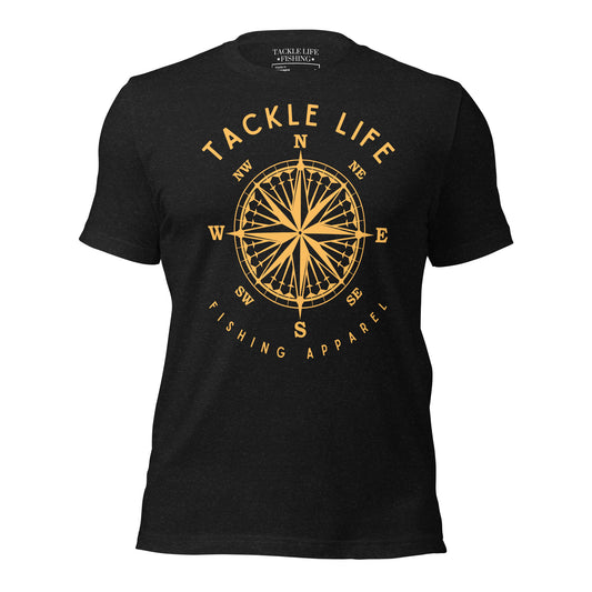 TLF Nautical Compass Unisex T-Shirt -- Gold Logo on Black Heather, Navy, Brown, Maroon, Red, True Royal, Olive, Heather Deep Teal, Kelly, or White