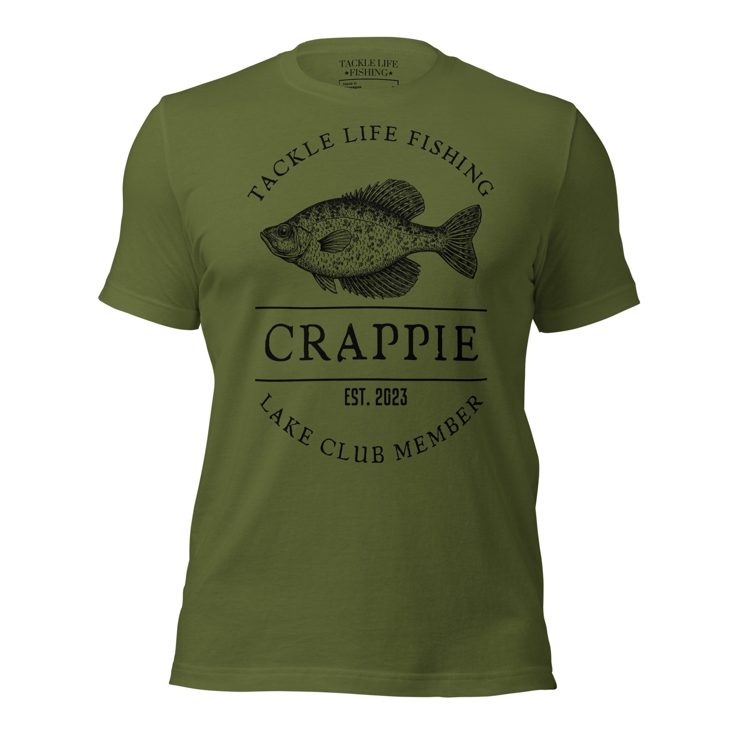 TLF Crappie Lake Club Member -- Front Design on Olive, Toast, Steel Blue, Pebble, Tan, Athletic Heather, or White