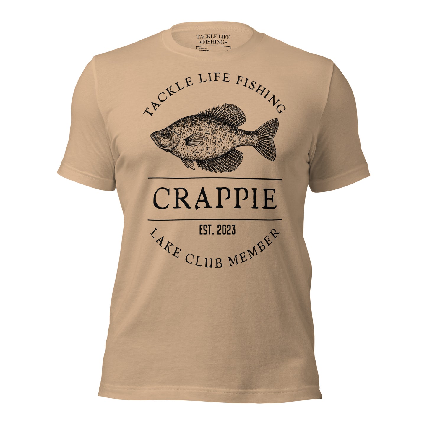 TLF Crappie Lake Club Member -- Front Design on Olive, Toast, Steel Blue, Pebble, Tan, Athletic Heather, or White