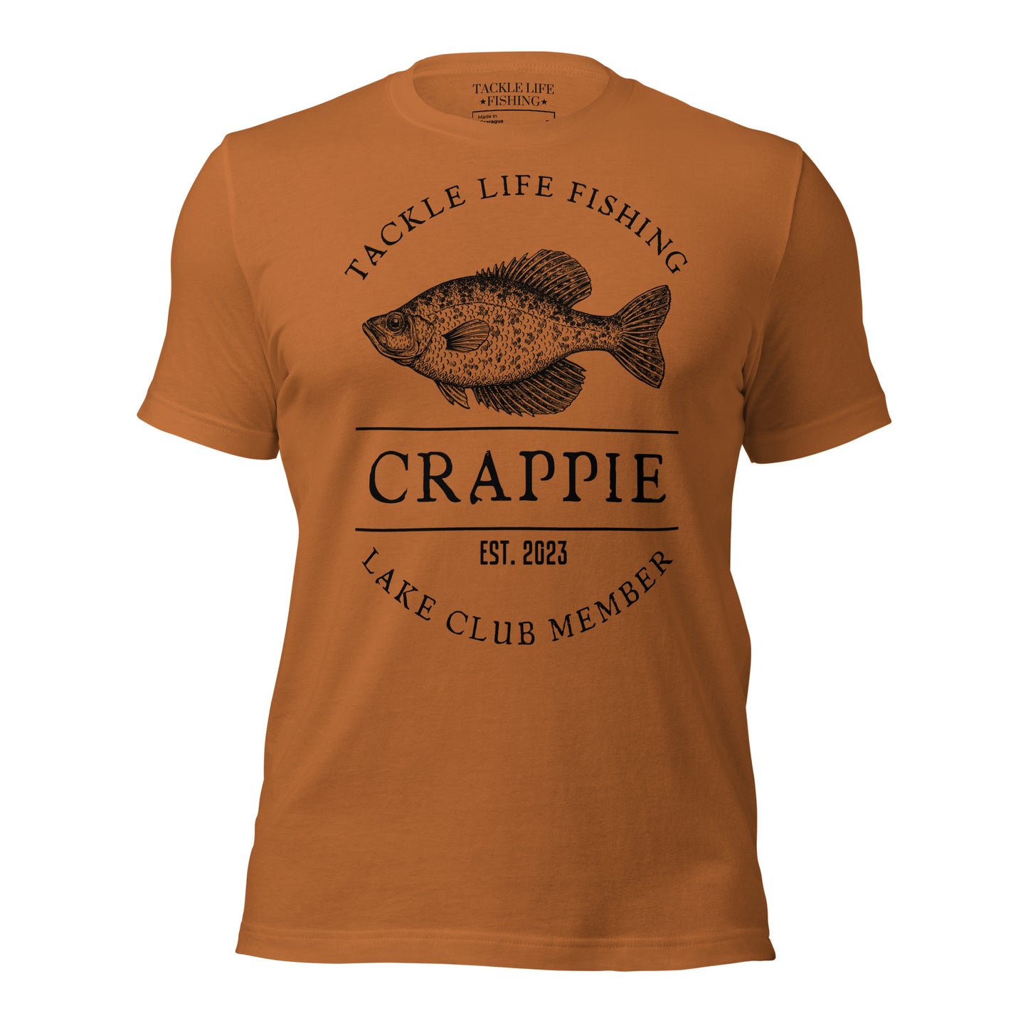 TLF Crappie Lake Club Member -- Front Design on Olive, Toast, Steel Blue, Pebble, Tan, Athletic Heather, or White