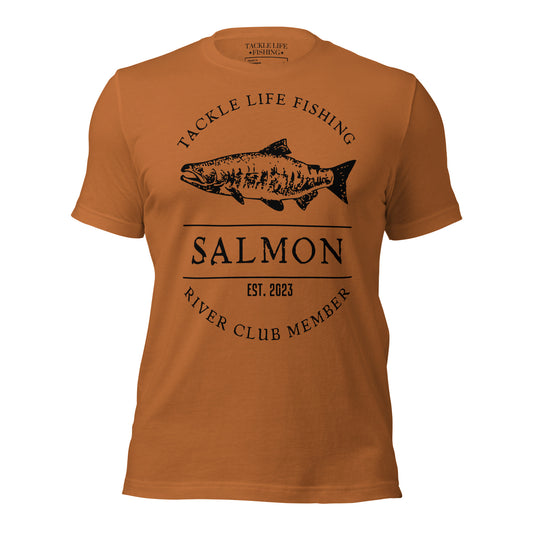 TLF Salmon River Club Member -- Front design on Toast, Mauve, Pink, Athletic Heather, White, Pebble, or Olive