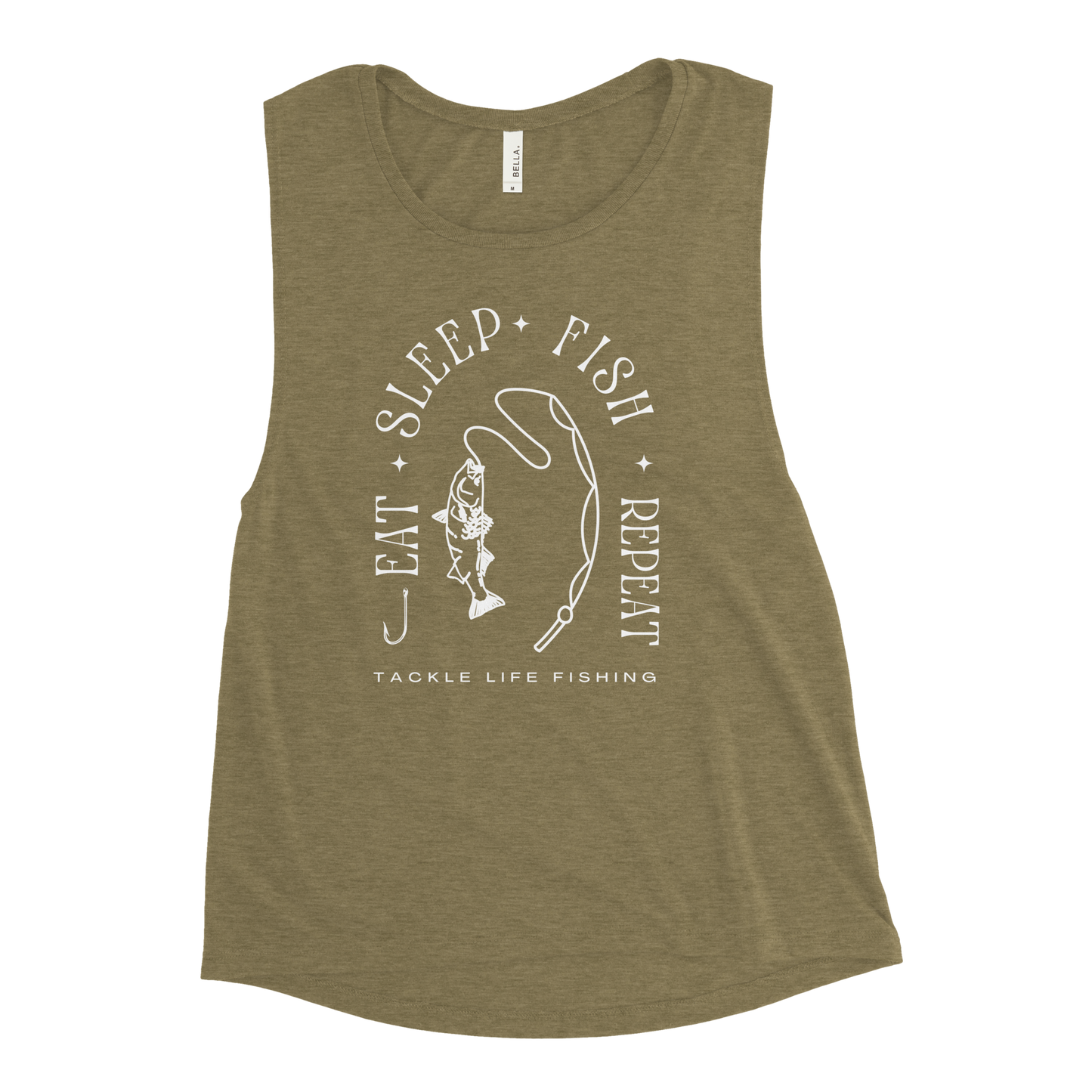 TLF Women's Fishing Habits Tank Top -- White Boho Design on Black Heather, Mauve, Heather Olive, Athletic Heather, Dusty Blue