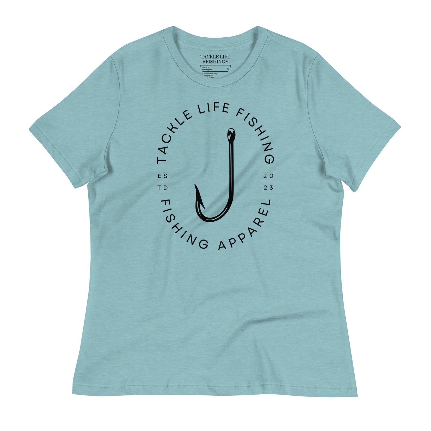 TLF Flagship Logo Women's Relaxed T-Shirt -- Black Logo on Heather Prism Natural, Heather Blue Lagoon, Heather Prism Lilac, or Pink